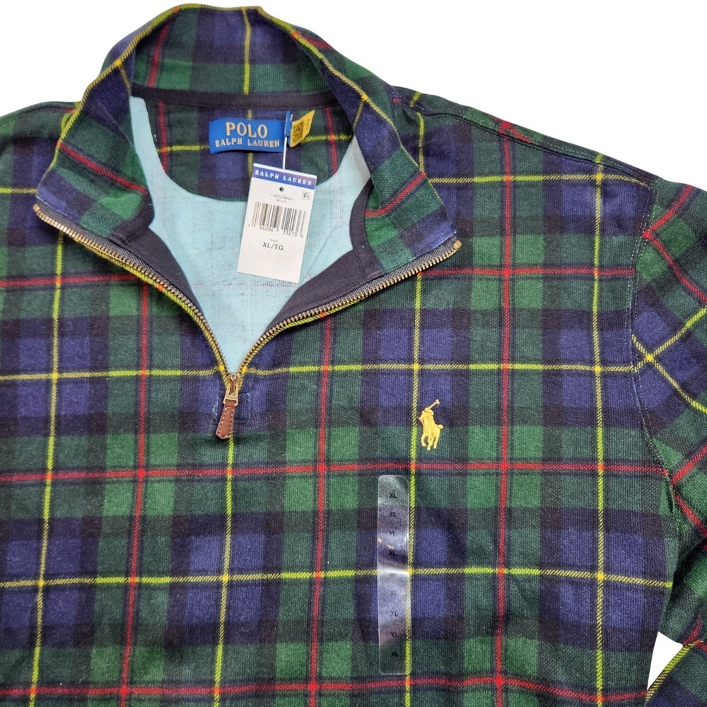 Polo Ralph Lauren Green Plaid 1/4 Zip Fleece XL New With Tags
